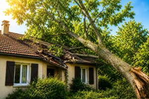 Arbre dangereux tombé sur une maison à Lyon après une tempête